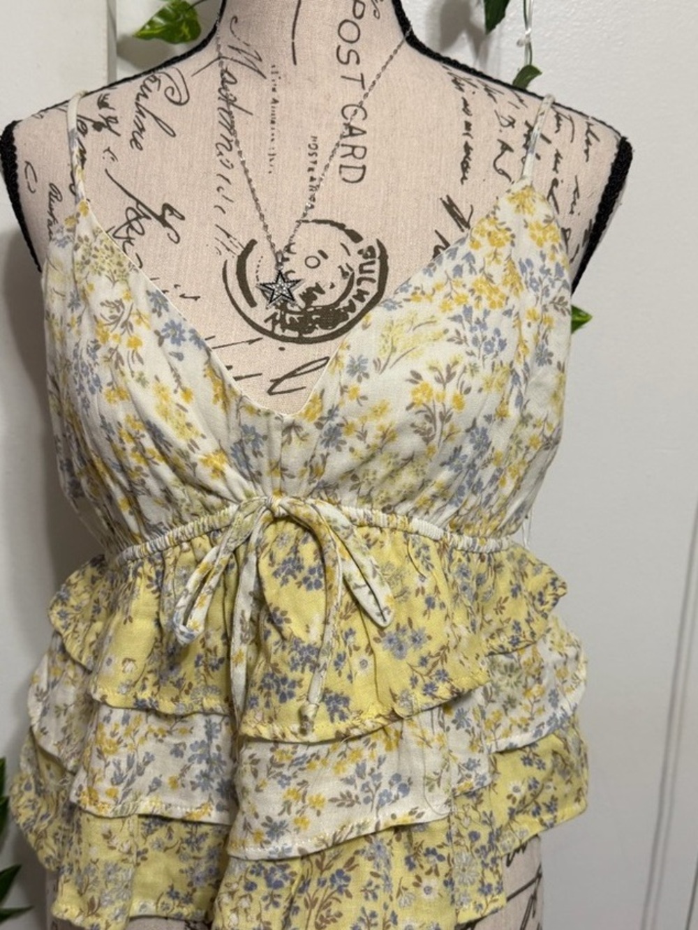 Women's Floral Tiered Ruffle Cami - Yellow/White